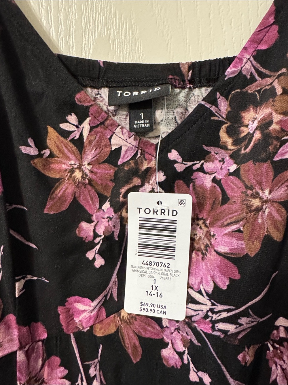 Torrid 1X NWT trapeze Dress with Pink & Purple Floral Print - Picture 2 of 3